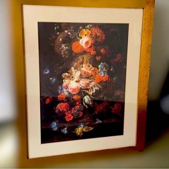 Vintage Matted and Framed Floral Print by Jan Bruehel named “Flowers in a Vase.” - Picture 1 of 16